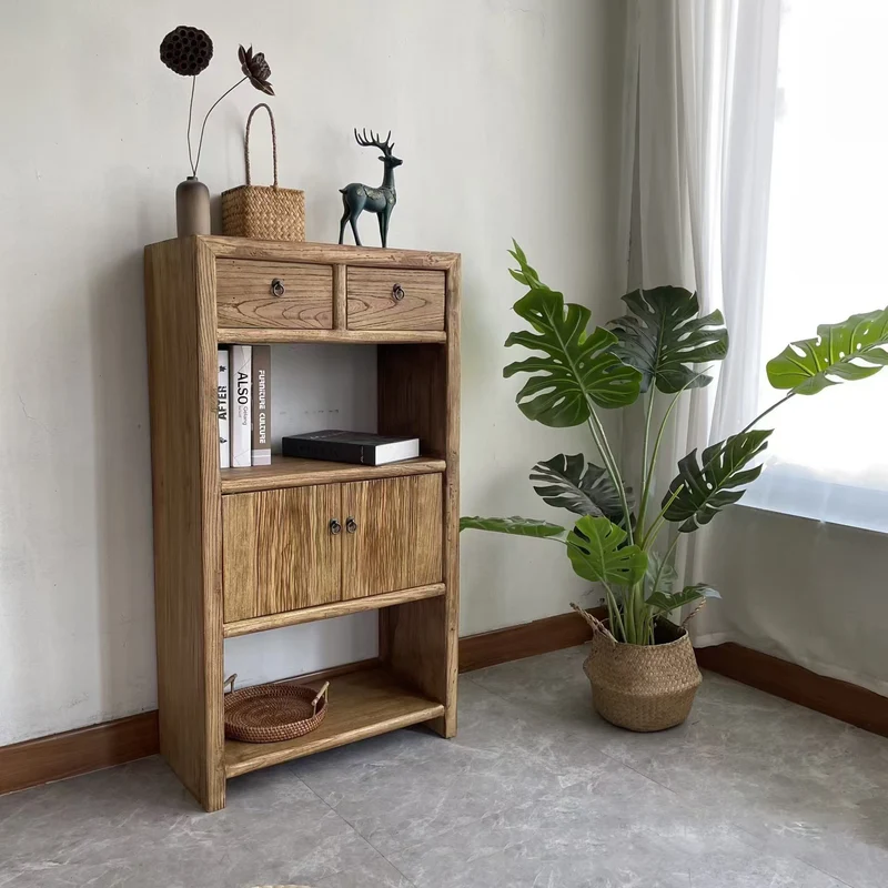 Modern Minimalist Rectangular Solid Wood Storage Cabinet 3-Tier 4-Cabinet Durable For Living Room