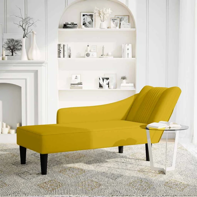 Chaise-longue com apoio de braço direito veludo amarelo
