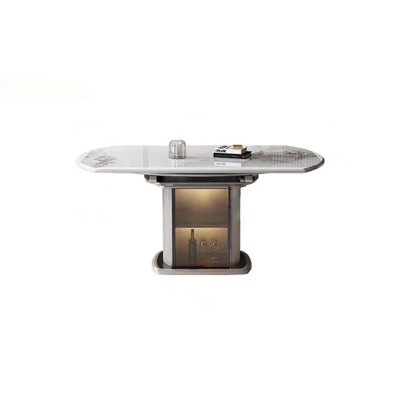 Contemporary Nordic Elliptical Rock Slab Oak Wood Glass Dining Table & Chair Set For 4 Seats