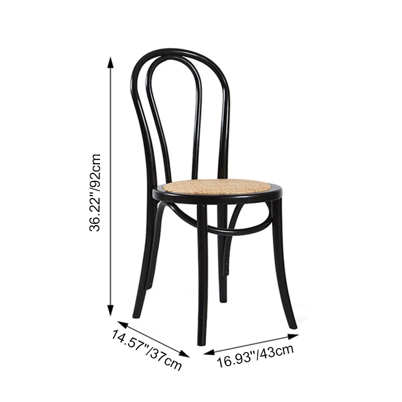 Contemporary Retro Round Black Walnut Antique Brass Plywood Rubberwood Faux Rattan Weaving Dining Table & Chair Set For 2 Seats
