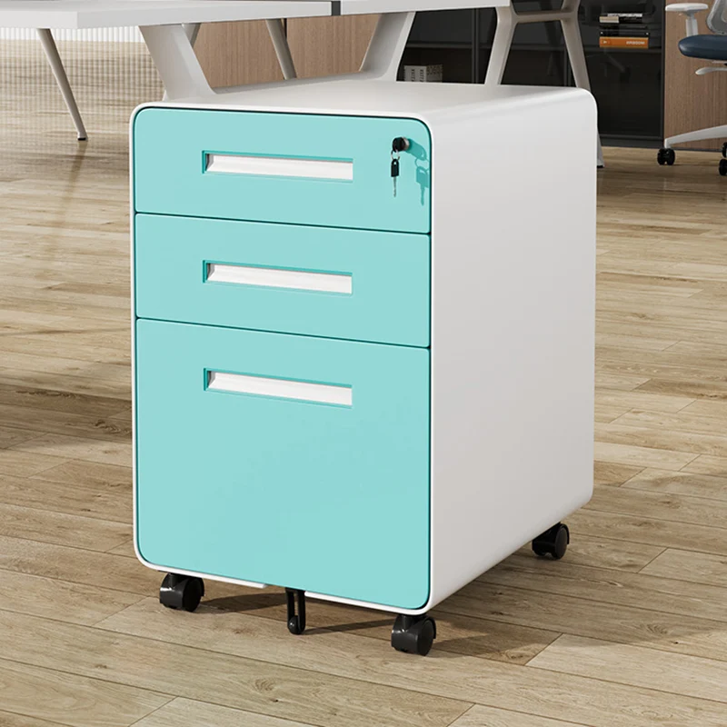 Modern Minimalist Steel Curved Rectangular Storage Cabinet With 2/3 Drawers For Home Office