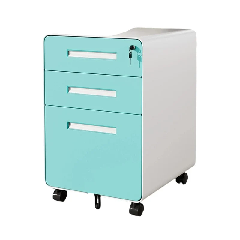 Modern Minimalist Steel Curved Rectangular Storage Cabinet With 2/3 Drawers For Home Office