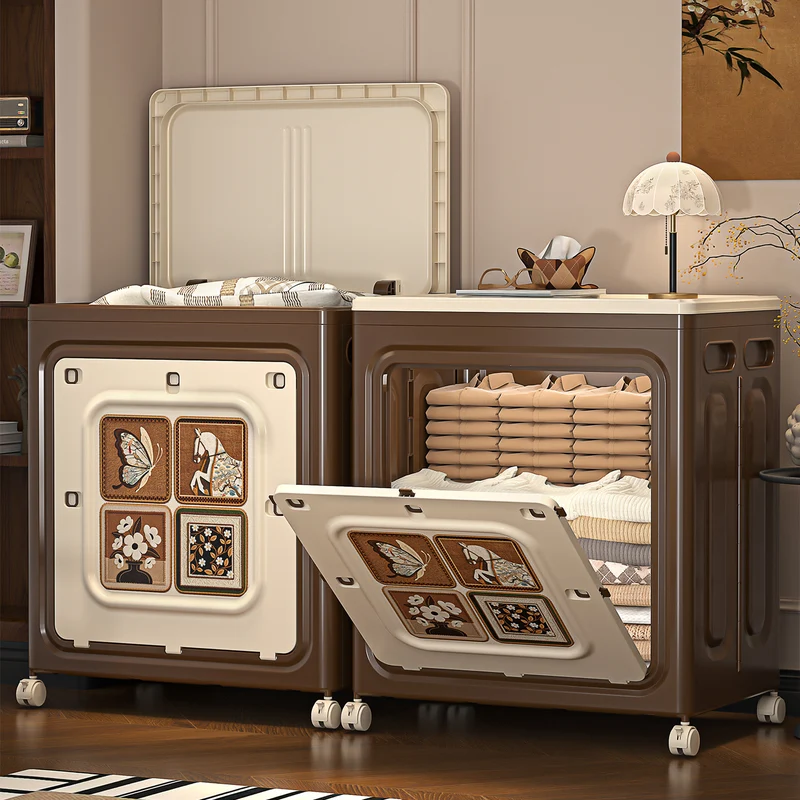 Modern Art Deco Movable Rectangular PP Plastic Foldable Large Capacity Storage Cabinet 1-Cabinet For Living Room & Bedroom