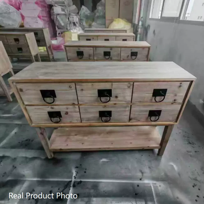 Traditional Rustic Rectangular Chinese Fir Console Table 2/6-Drawer For Entryways