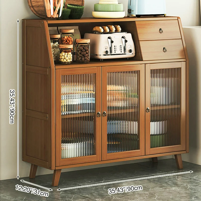 Contemporary Scandinavian Rectangular Nan Bamboo Composite Board Acrylic Storage Cabinet 2-Drawer For Dining Room