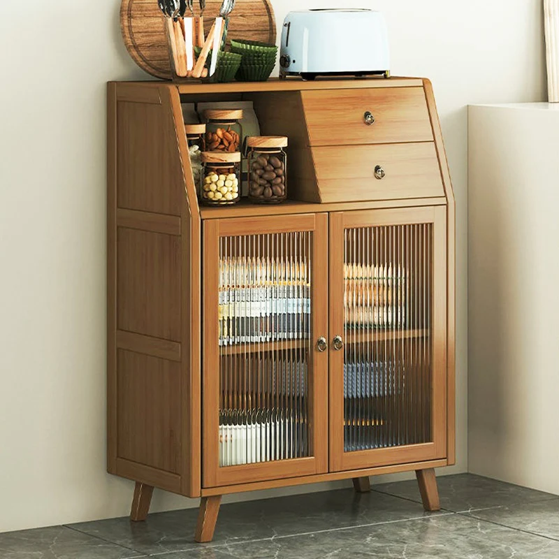 Contemporary Scandinavian Rectangular Nan Bamboo Composite Board Acrylic Storage Cabinet 2-Drawer For Dining Room