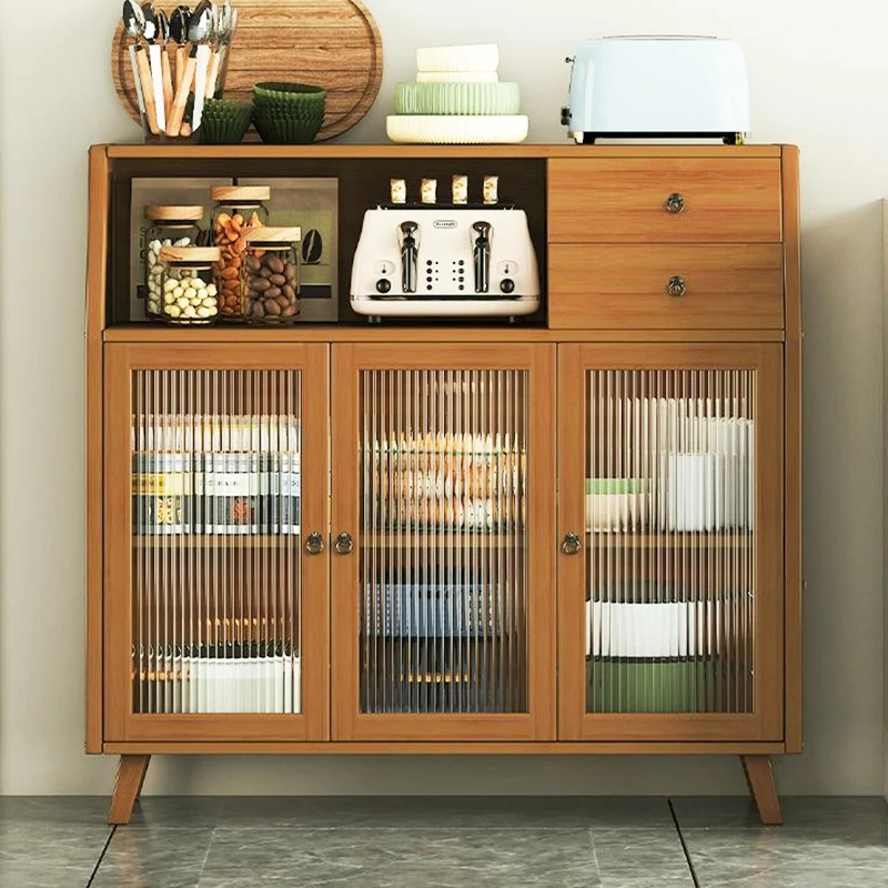 Contemporary Scandinavian Rectangular Nan Bamboo Composite Board Acrylic Storage Cabinet 2-Drawer For Dining Room
