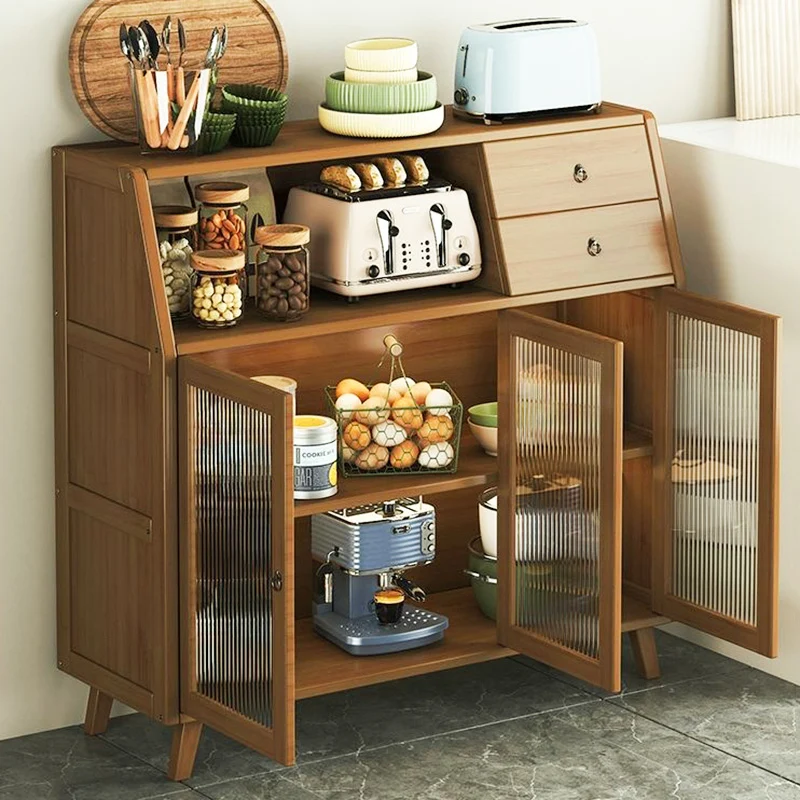 Contemporary Scandinavian Rectangular Nan Bamboo Composite Board Acrylic Storage Cabinet 2-Drawer For Dining Room