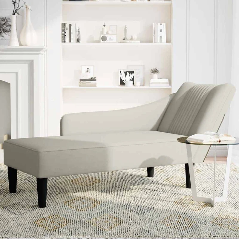 Chaise-longue com apoio de braço direito veludo creme