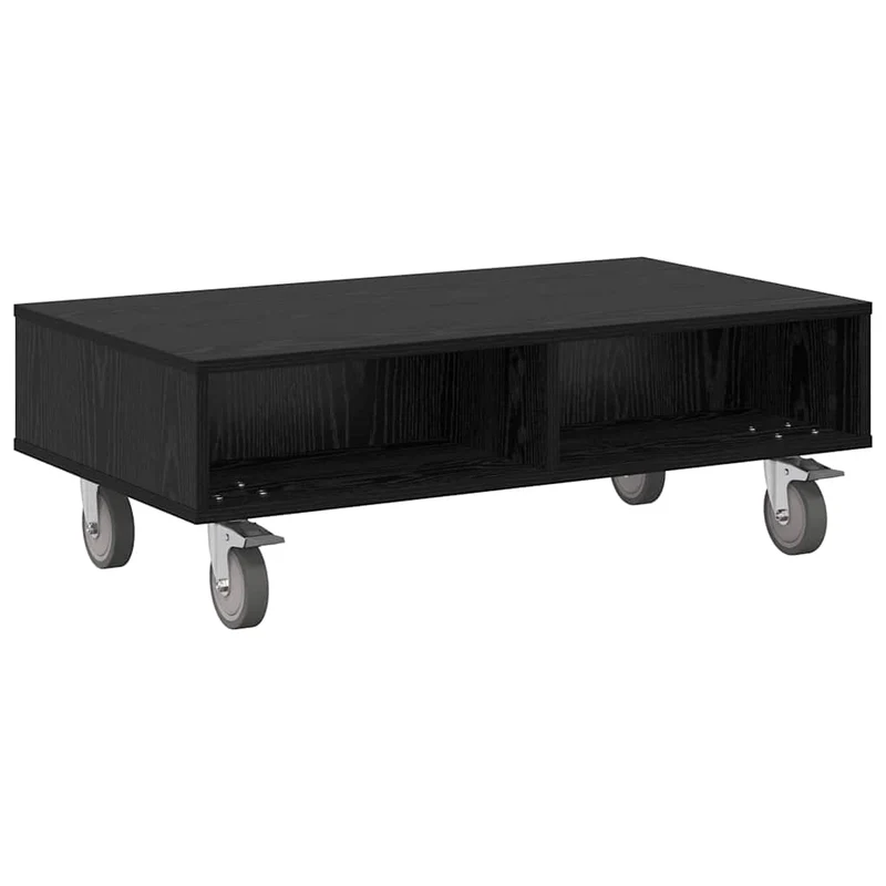 Mesa Lateral com Rodas Carvalho Preto 90 x 50 x 30 cm