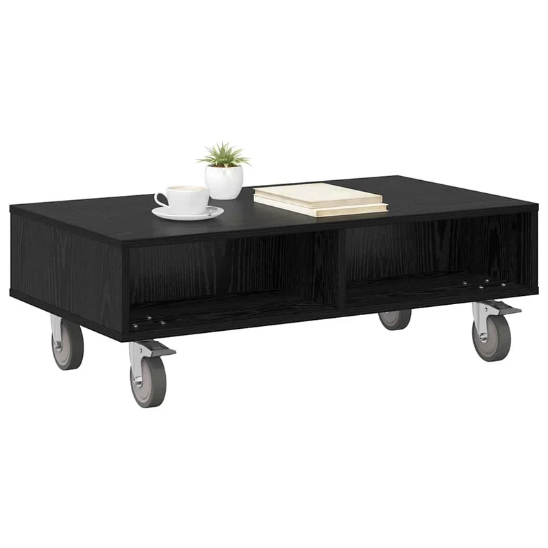 Mesa Lateral com Rodas Carvalho Preto 90 x 50 x 30 cm