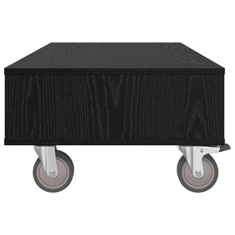 Mesa Lateral com Rodas Carvalho Preto 90 x 50 x 30 cm