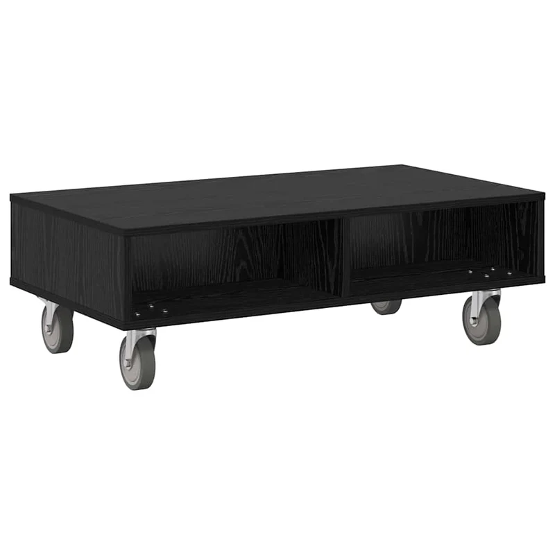 Mesa Lateral com Rodas Carvalho Preto 90 x 50 x 30 cm