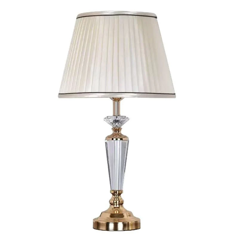 Traditional French Conical Hardware Crystal Fabric 1-Light Table Lamp For Bedroom