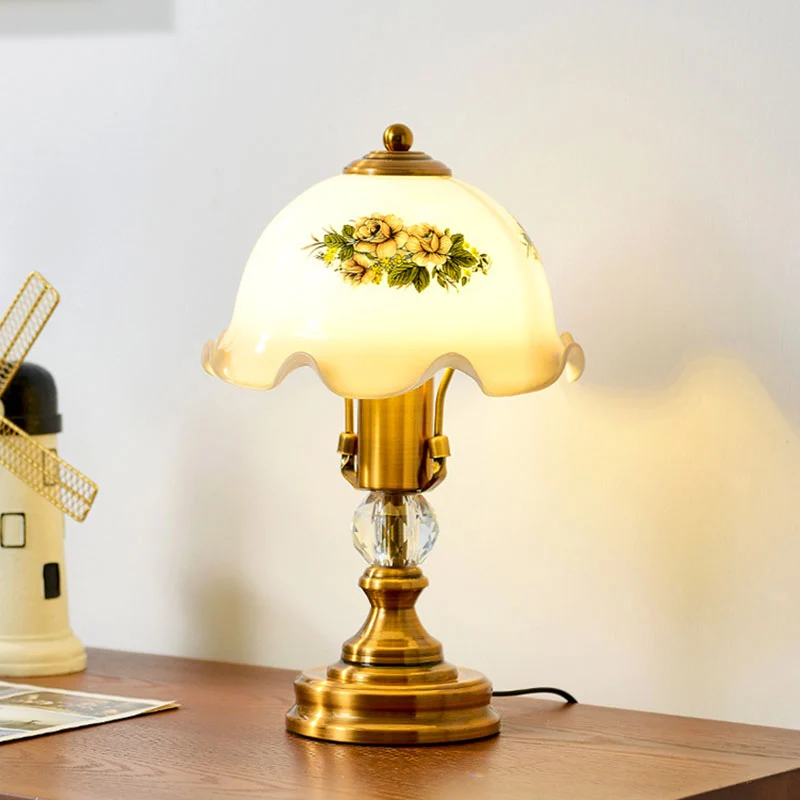 Traditional French Metal Glass Umbrella 1-Light Table Lamp For Bedroom