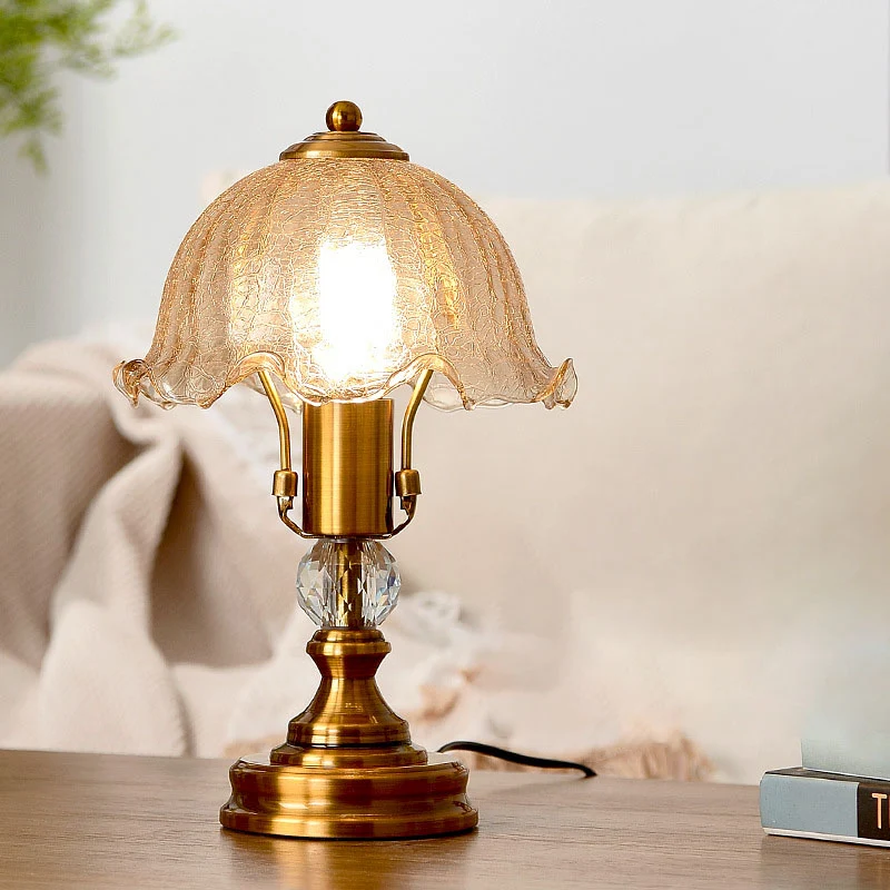 Traditional French Metal Glass Umbrella 1-Light Table Lamp For Bedroom