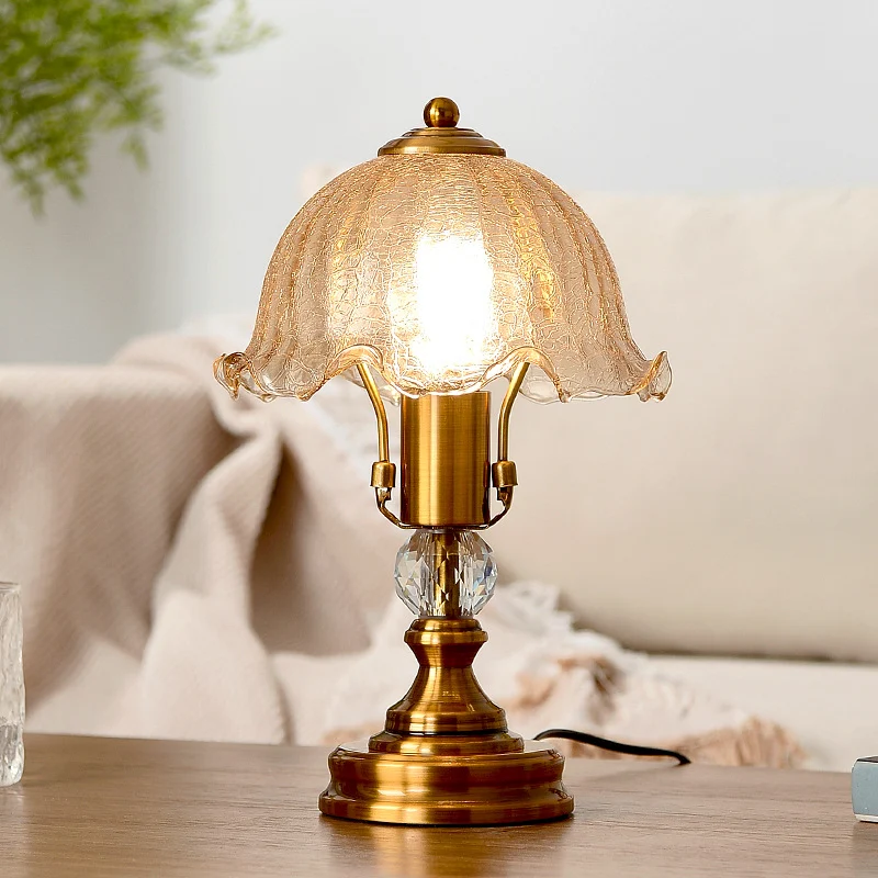 Traditional French Metal Glass Umbrella 1-Light Table Lamp For Bedroom
