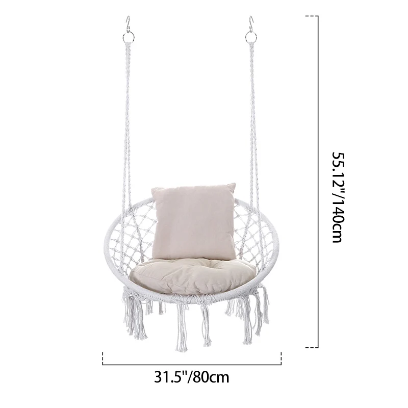 Contemporary Coastal Round Cotton Rope Steel Outdoor Hanging Chair Backrest Armless For Garden