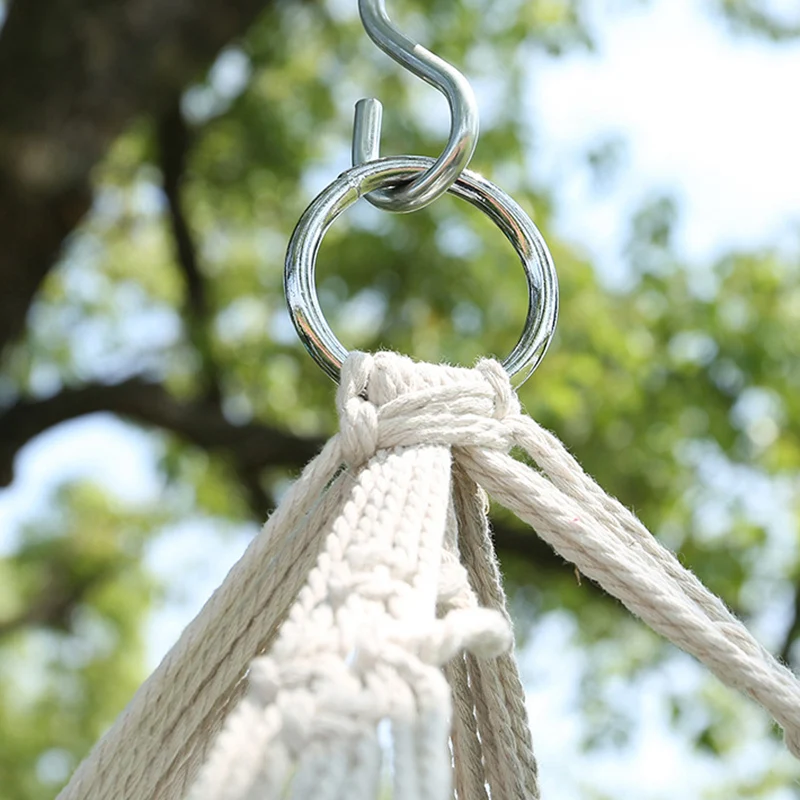 Contemporary Coastal Round Cotton Rope Steel Outdoor Hanging Chair Backrest Armless For Garden