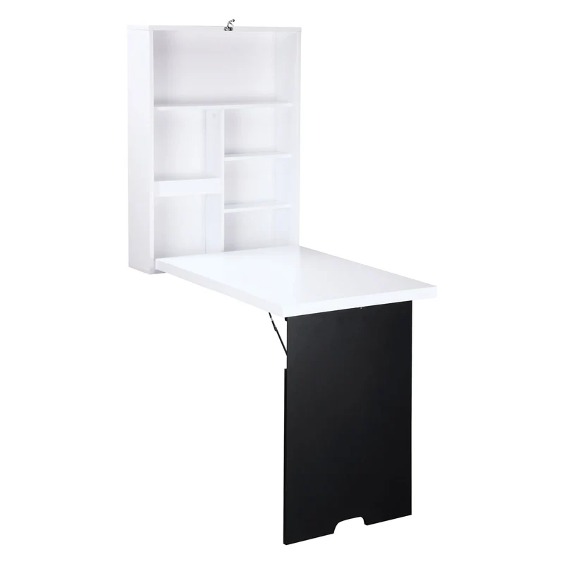 Secretária de Parede Tampo de Mesa Dobrável 5 Compartimentos 60x94,5x147 cm Preto e Branco