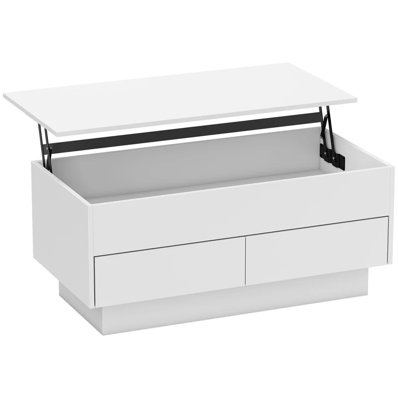 Mesa de Centro Elevável Mesa de Sala com Compartimento Oculto e 2 Gavetas 100x50x44 cm Branco