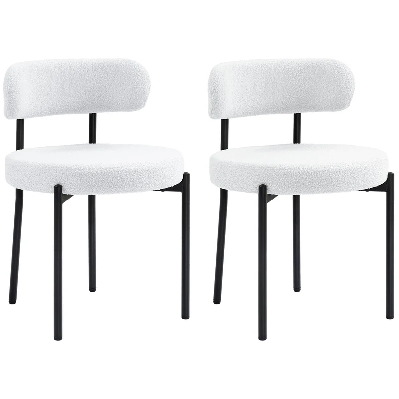 Conjunto de 2 Cadeiras de Jantar, Estofamento em Fleece, Cadeiras com Assento Estofado, Pernas Metálicas, Creme branco