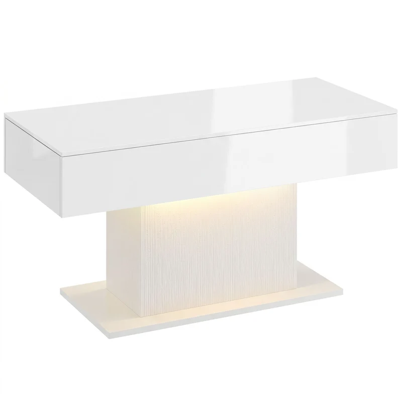 Mesa de centro LED com armazenamento, alto brilho, moderna, 2 gavetas & controle remoto, Branco