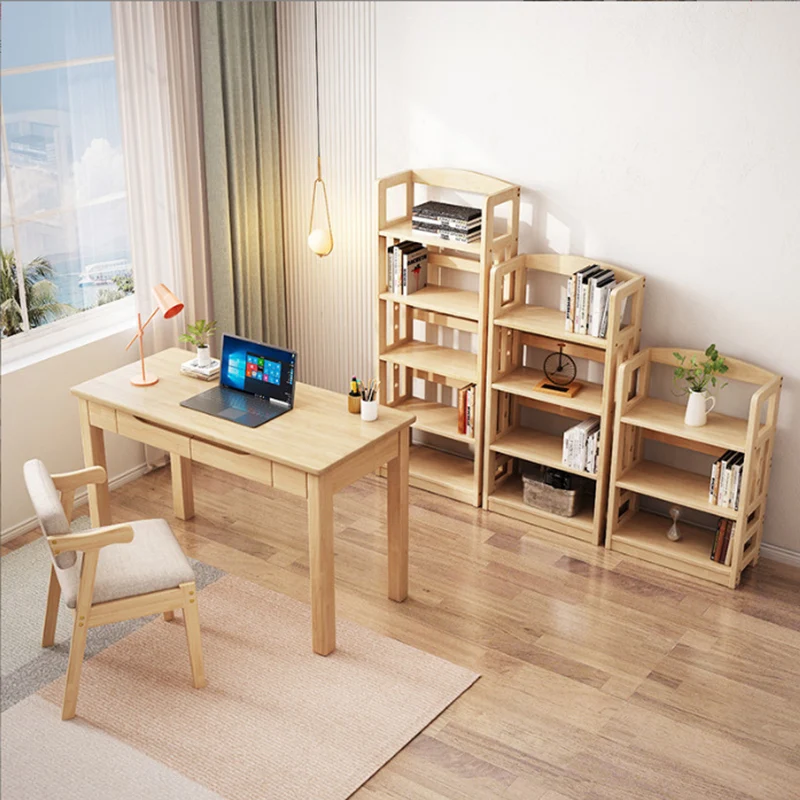 Contemporary Nordic Rubber Wood Plywood Rectangular Desk & Chair Set 2-Drawer For Study
