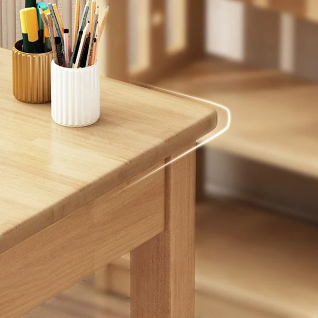 Contemporary Nordic Rubber Wood Plywood Rectangular Desk & Chair Set 2-Drawer For Study