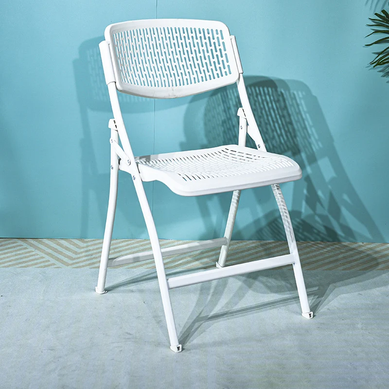 Modern Minimalist Plastic & Steel Square Folding Desk Chair With Breathable Seat For Study & Home Office