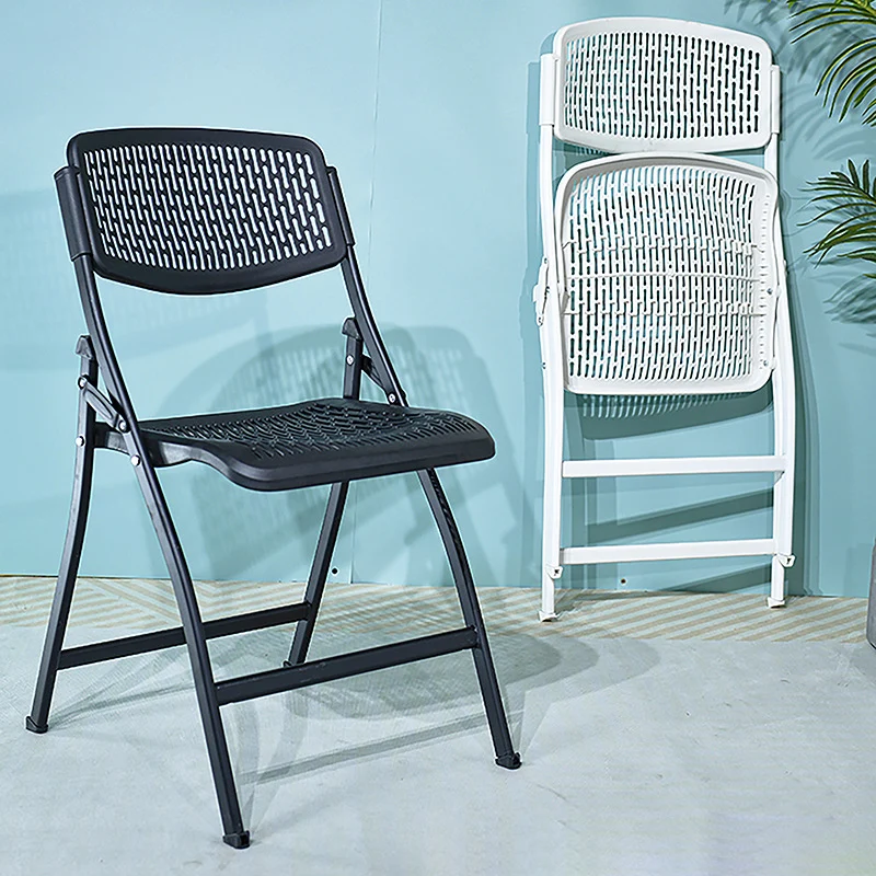 Modern Minimalist Plastic & Steel Square Folding Desk Chair With Breathable Seat For Study & Home Office