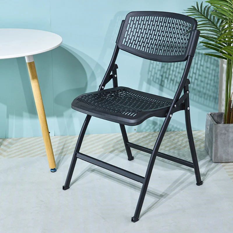 Modern Minimalist Plastic & Steel Square Folding Desk Chair With Breathable Seat For Study & Home Office