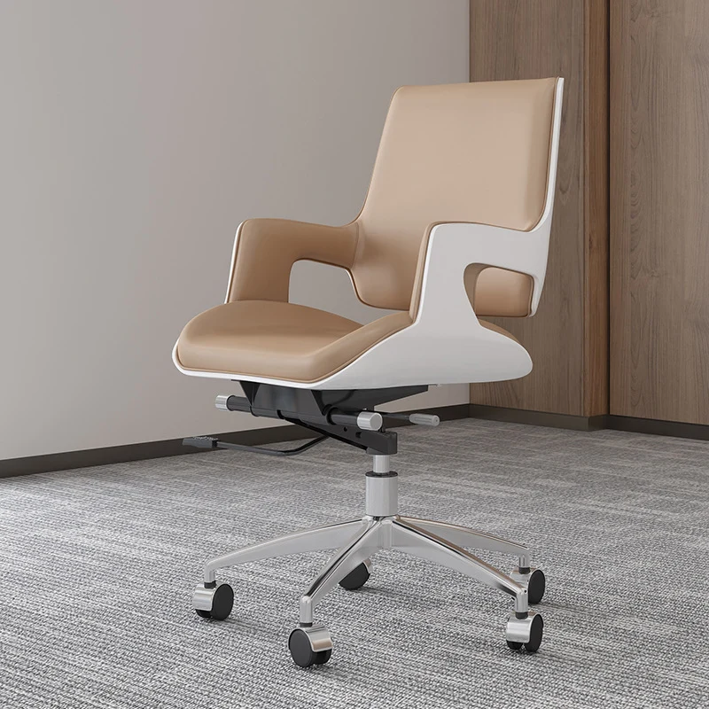 Contemporary Nordic Microfiber & Genuine Leather Steel Aluminum Alloy Square Desk Chair Adjustable Height Rotating With Backrest And Armrests For Home Office And Study