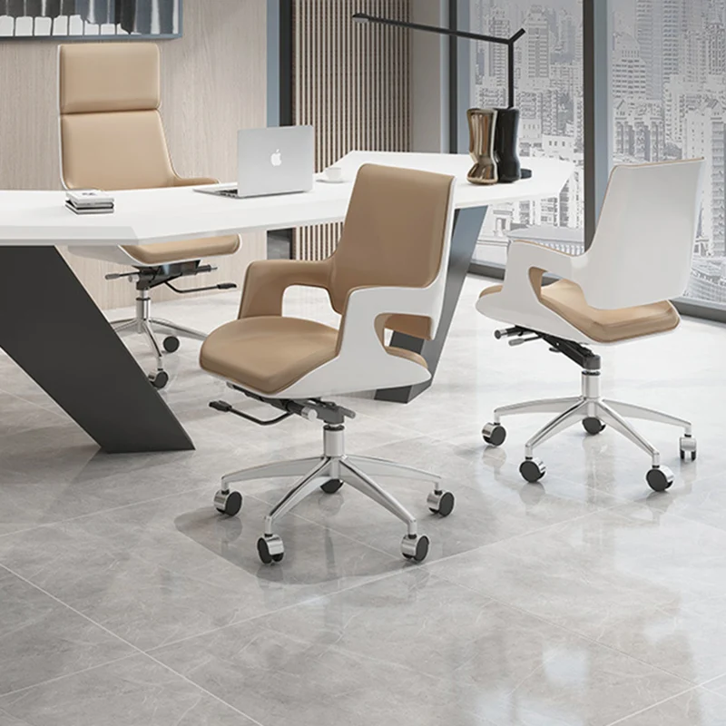 Contemporary Nordic Microfiber & Genuine Leather Steel Aluminum Alloy Square Desk Chair Adjustable Height Rotating With Backrest And Armrests For Home Office And Study