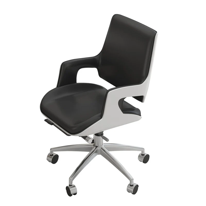 Contemporary Nordic Microfiber & Genuine Leather Steel Aluminum Alloy Square Desk Chair Adjustable Height Rotating With Backrest And Armrests For Home Office And Study