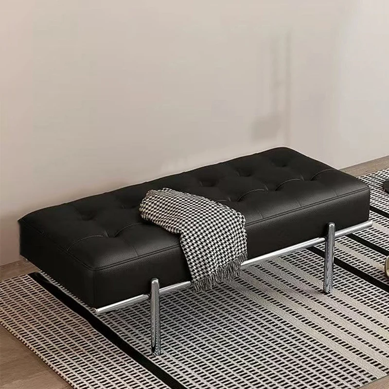 Contemporary Luxury Rectangular Carbon Steel Faux Nappa Leather Sponge Bench Backless Armless For Hallway