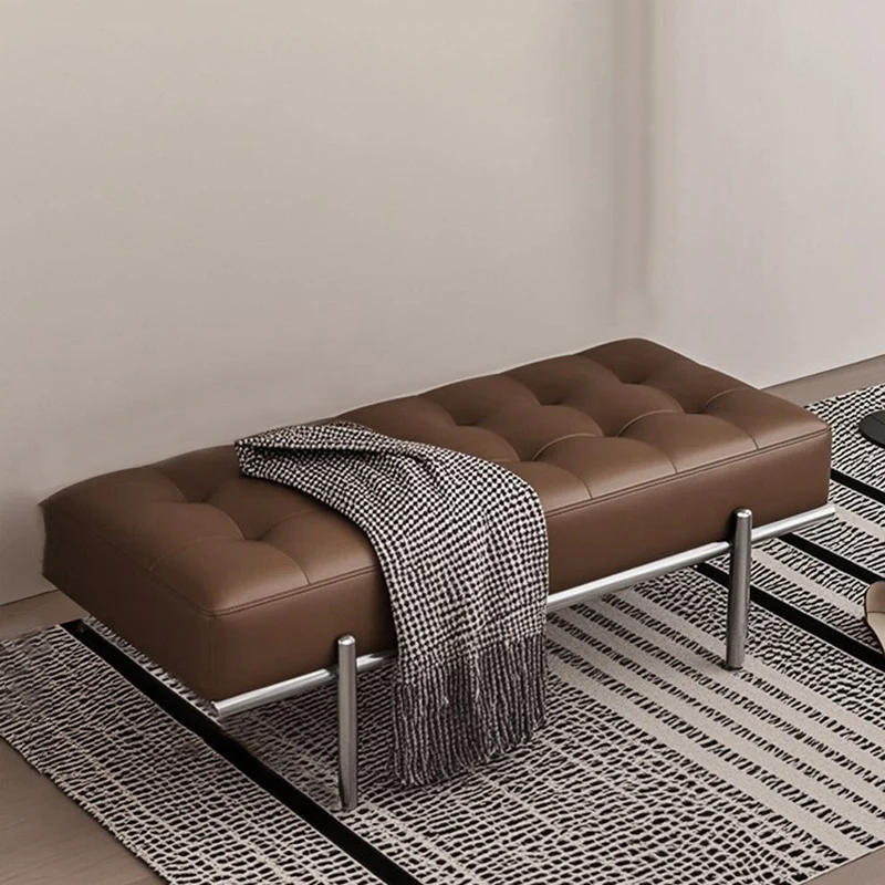 Contemporary Luxury Rectangular Carbon Steel Faux Nappa Leather Sponge Bench Backless Armless For Hallway