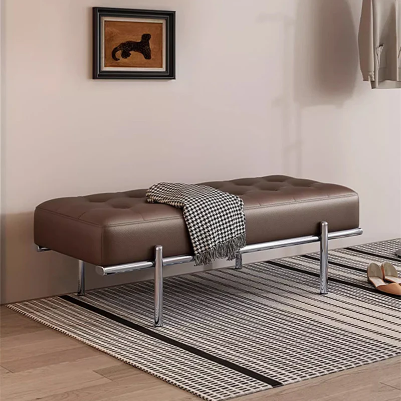 Contemporary Luxury Rectangular Carbon Steel Faux Nappa Leather Sponge Bench Backless Armless For Hallway