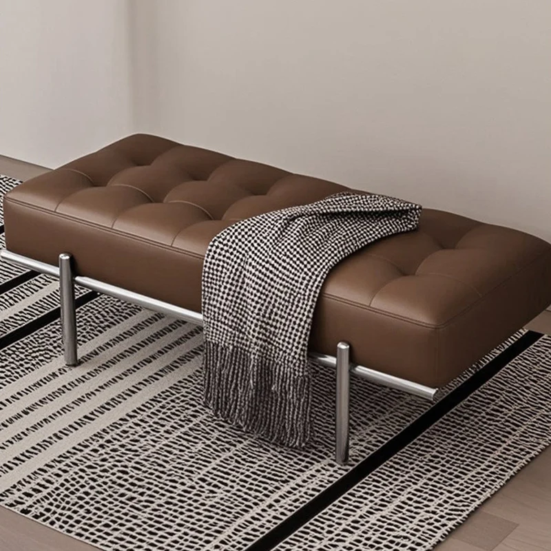 Contemporary Luxury Rectangular Carbon Steel Faux Nappa Leather Sponge Bench Backless Armless For Hallway