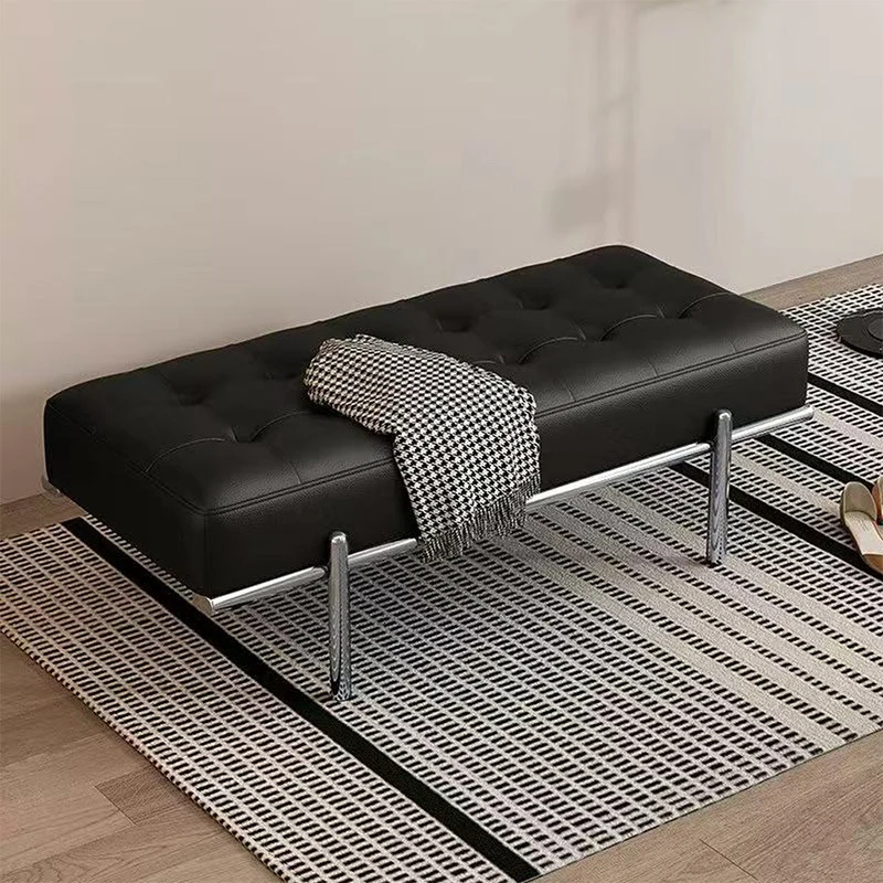 Contemporary Luxury Rectangular Carbon Steel Faux Nappa Leather Sponge Bench Backless Armless For Hallway