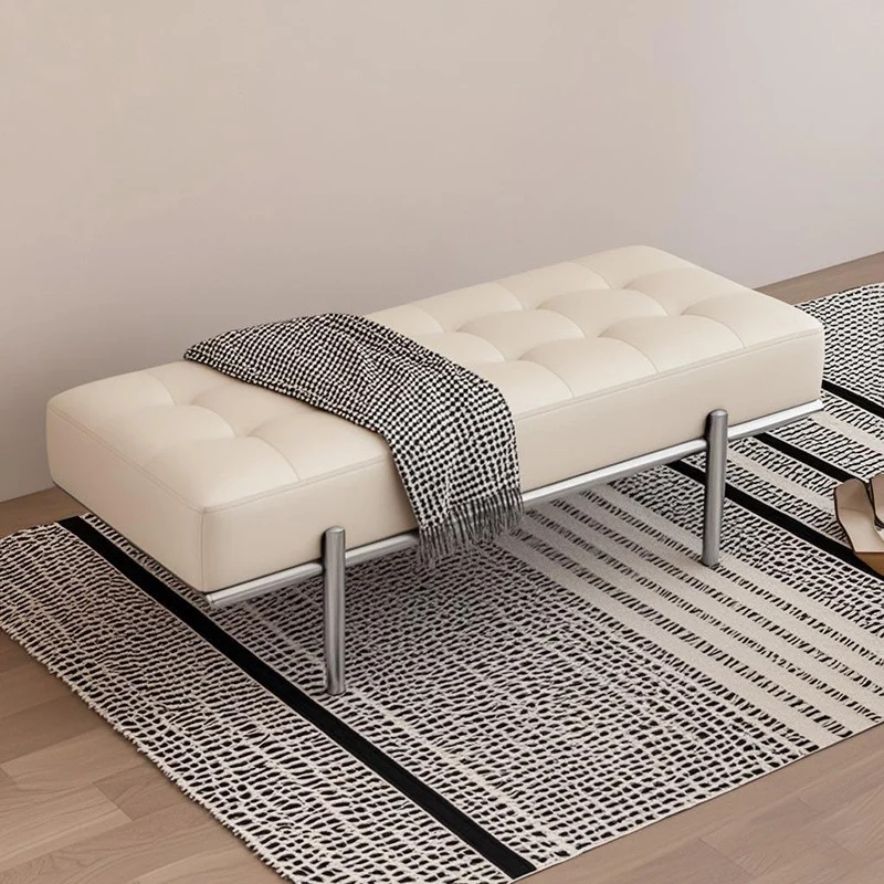 Contemporary Luxury Rectangular Carbon Steel Faux Nappa Leather Sponge Bench Backless Armless For Hallway