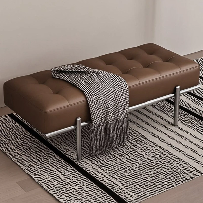 Contemporary Luxury Rectangular Carbon Steel Faux Nappa Leather Sponge Bench Backless Armless For Hallway