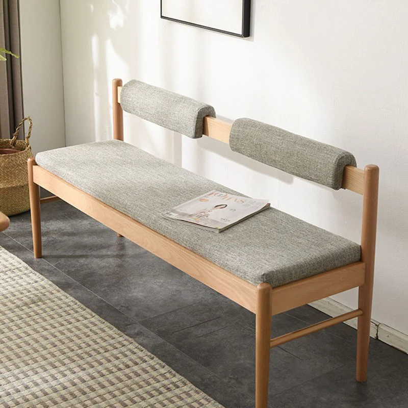 Traditional Vintage Rectangular Solid Wood Fabric Bench Backrest Armless For Living Room