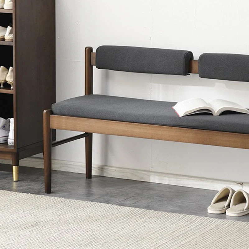 Traditional Vintage Rectangular Solid Wood Fabric Bench Backrest Armless For Living Room