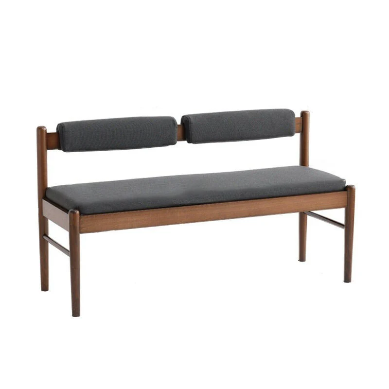 Traditional Vintage Rectangular Solid Wood Fabric Bench Backrest Armless For Living Room