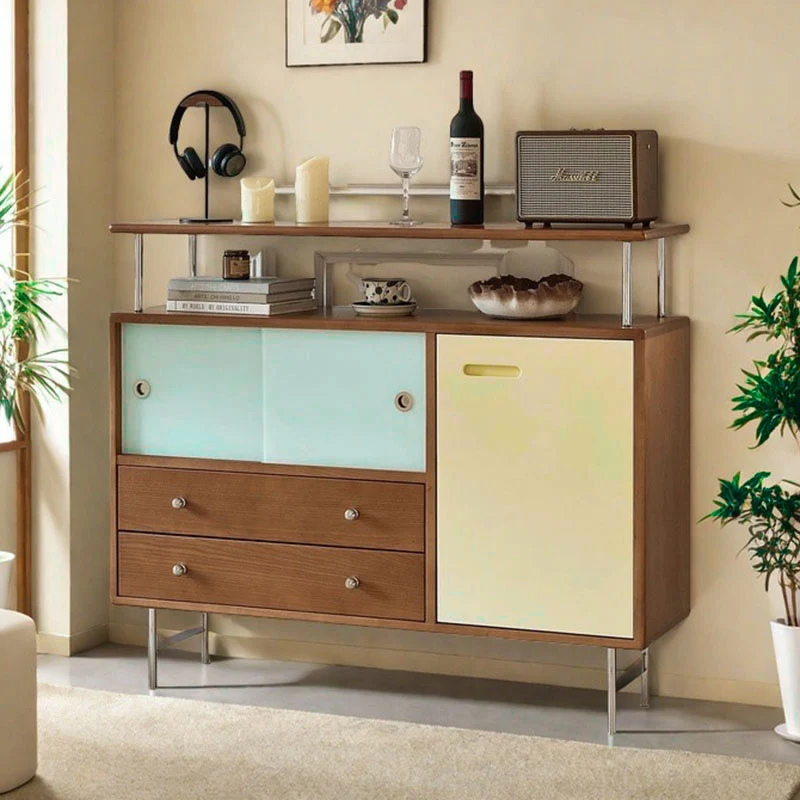 Contemporary Scandinavian Rectangular Boxwood Stainless Steel Plywood Storage Cabinet 2-Drawer For Living Room