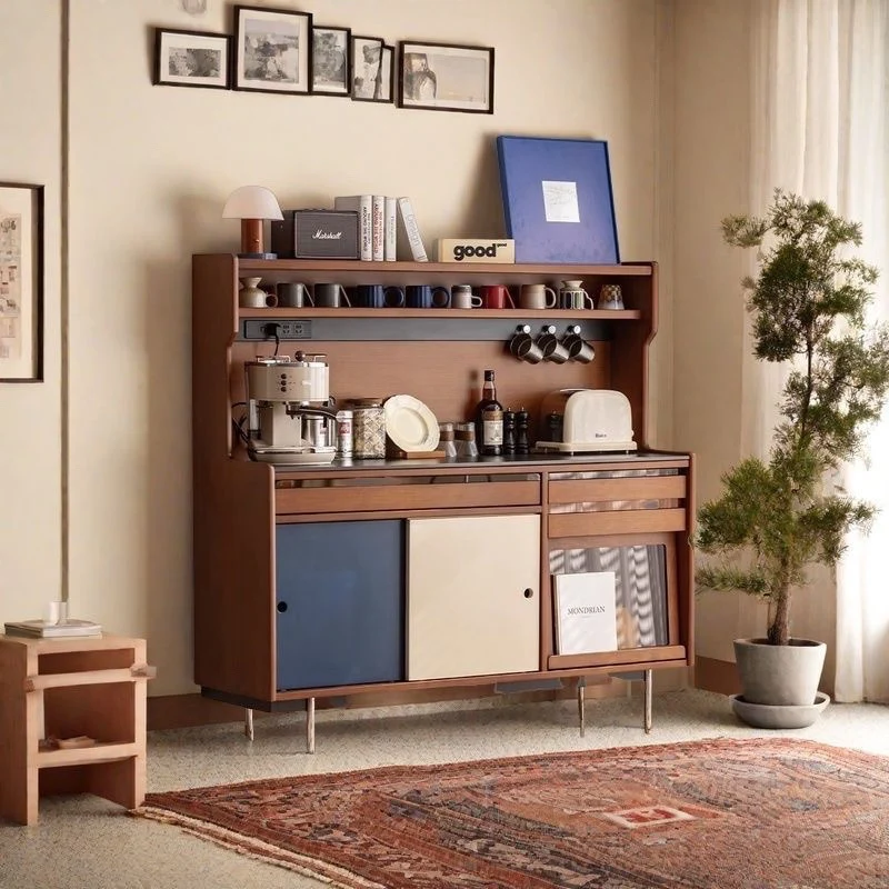 Contemporary Scandinavian Rectangular Stone Slab Solid Wood Multi-layer Plate Stainless Steel Storage Cabinet 2-Drawer For Living Room