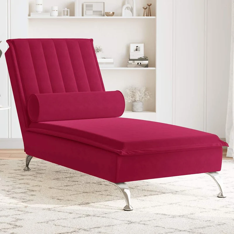 Chaise lounge de massagem com rolo veludo vermelho tinto