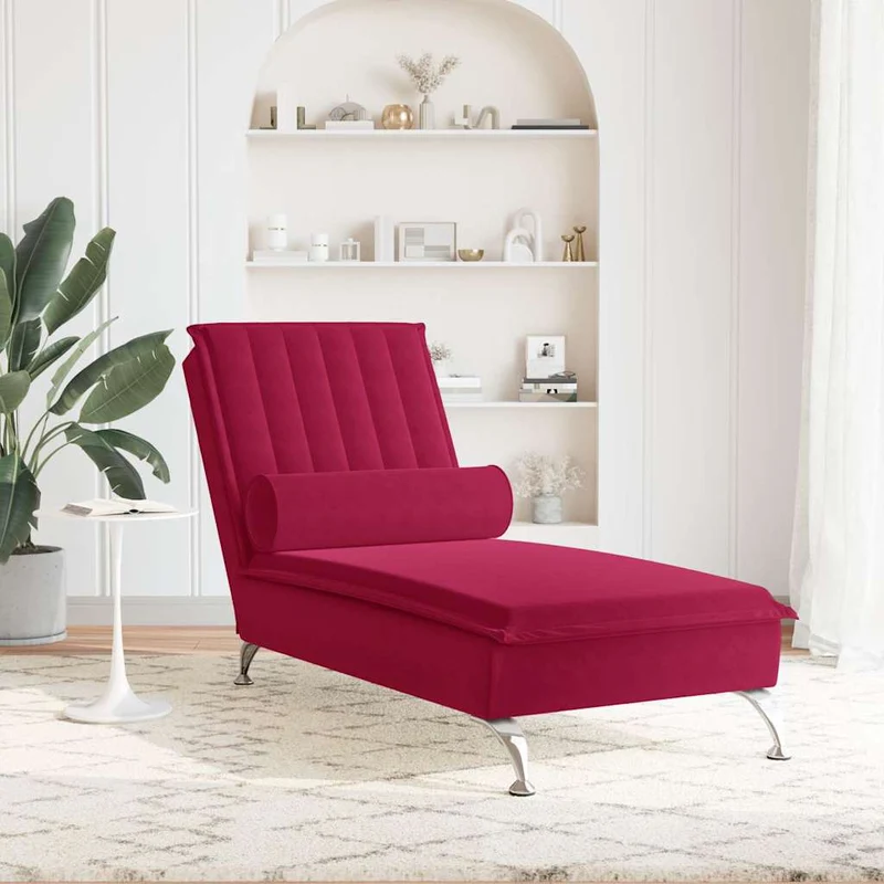 Chaise lounge de massagem com rolo veludo vermelho tinto