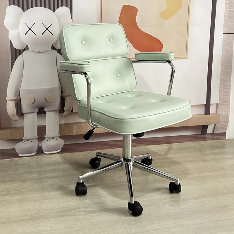 Modern Minimalist Lift Swivel Rectangular Square Metal PU Leather Desk Chair Backrest Armrest For Home Office